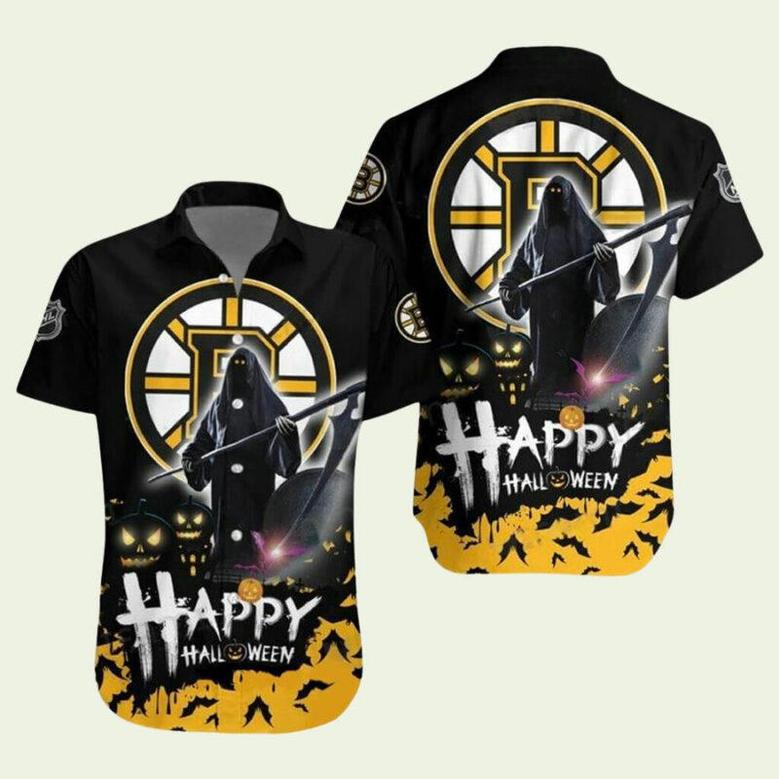 Bruins Grim Reaper Happy Halloween Hawaiian Shirt