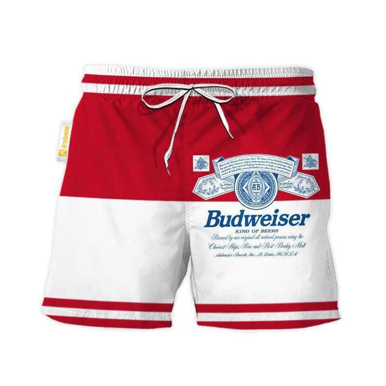 Budweiser Red And White Basic Swim Trunks