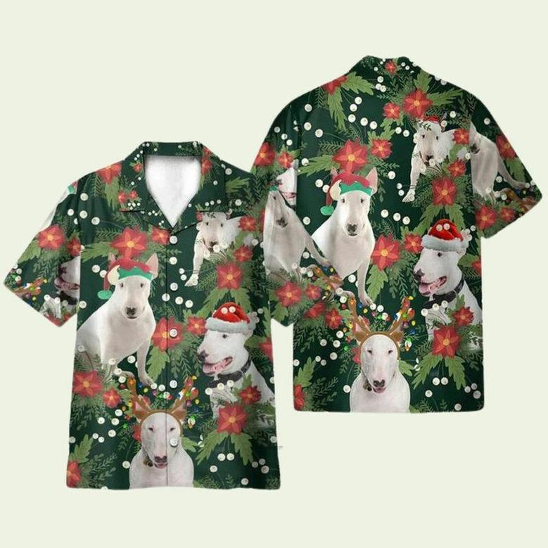 Bull Terrier Christmas Red Flower Hawaiian Shirt