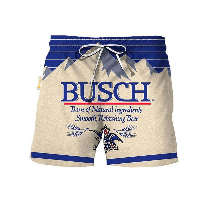 Busch Light Blue And Beige Swim Trunks