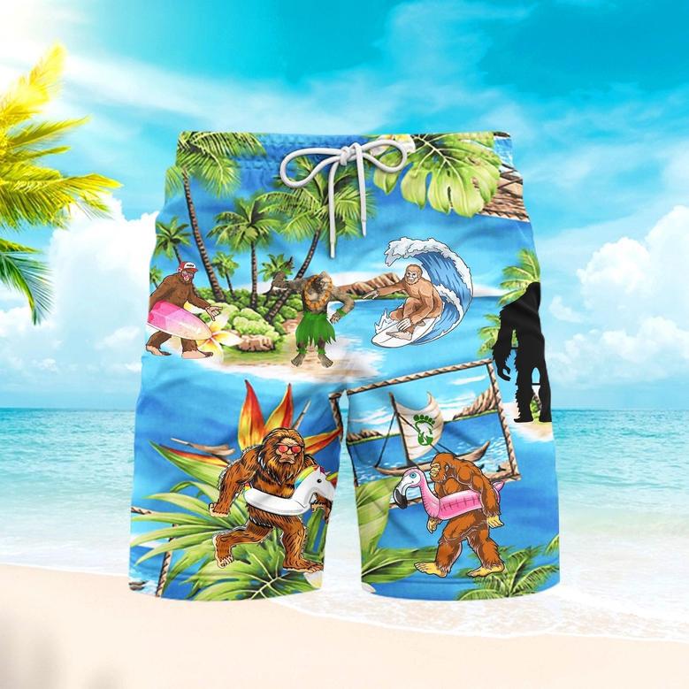 Camping Amazing Bigfoot Blue Beach Shorts For Men