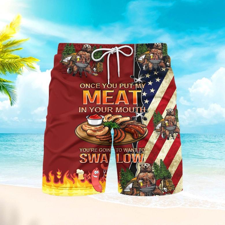 Camping Bear Put My Meat Want To Swallow Beach Shorts For Men