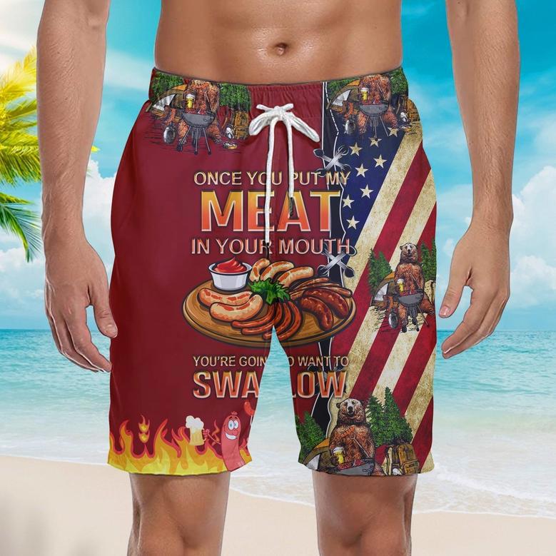 Camping Bear Put My Meat Want To Swallow Beach Shorts For Men