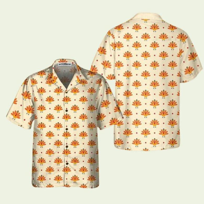 Cartoon Turkey Bird And Polka Dot Hawaiian Shirt