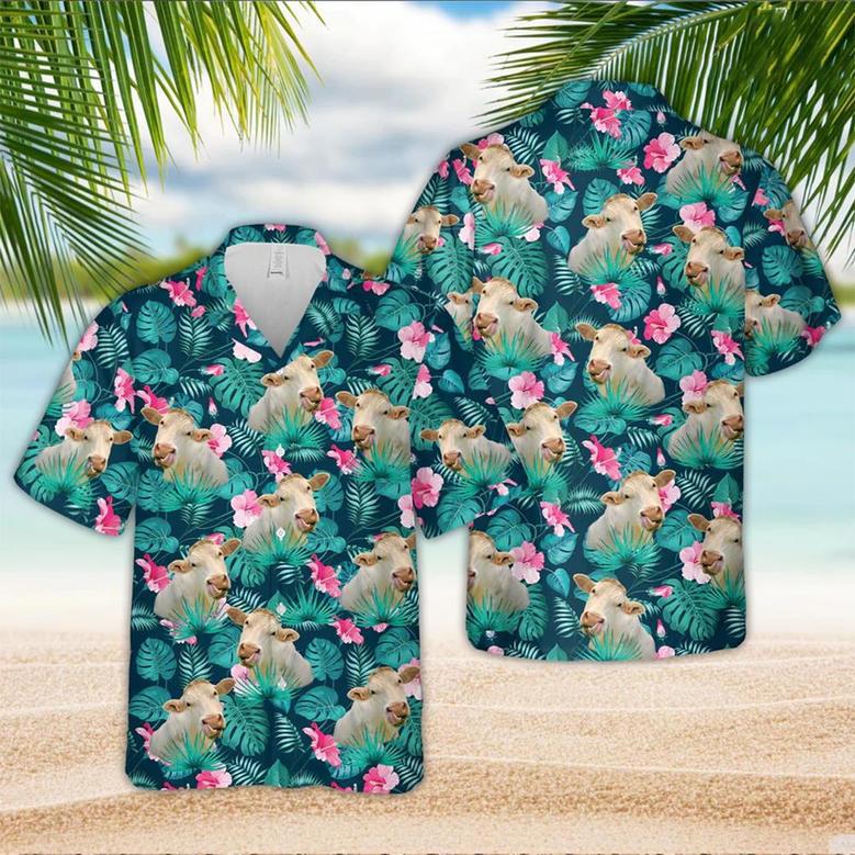 Charolais Blue Floral Summer Hawaiian Shirt Summer Gifts