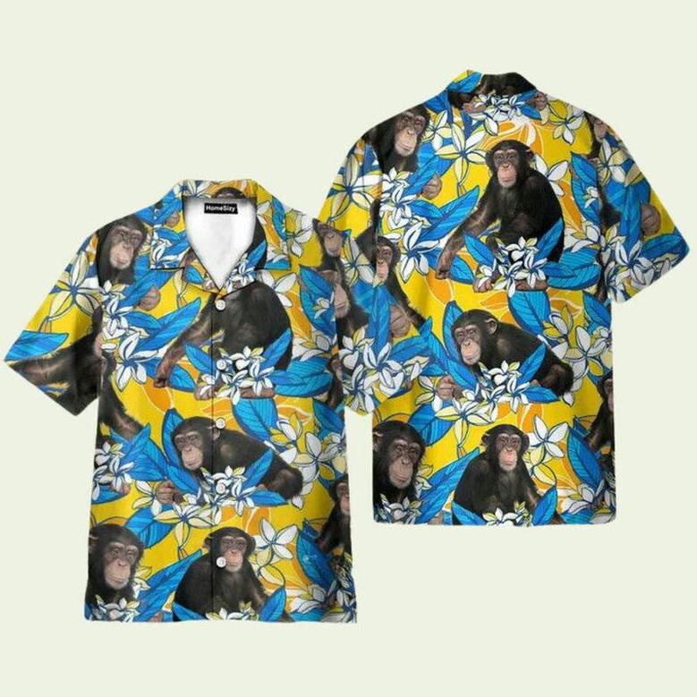 Chimpanzee Plumeria Flowers Hawaiian Shirt