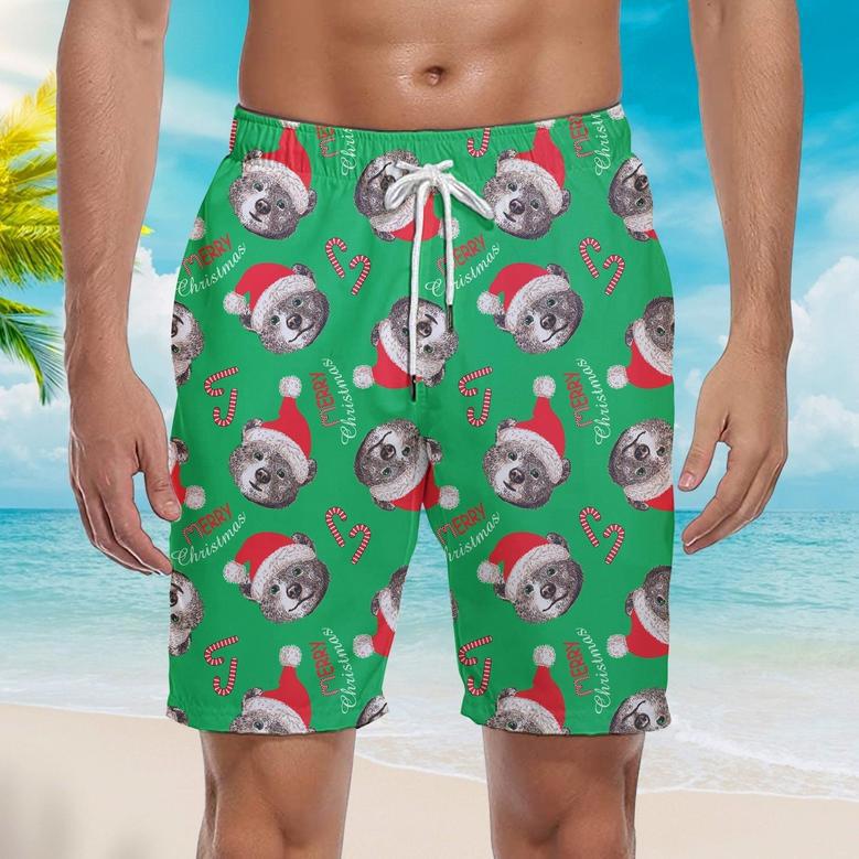 Christmas Bear Santa Holly Jolly Xmas Pattern Beach Shorts For Men