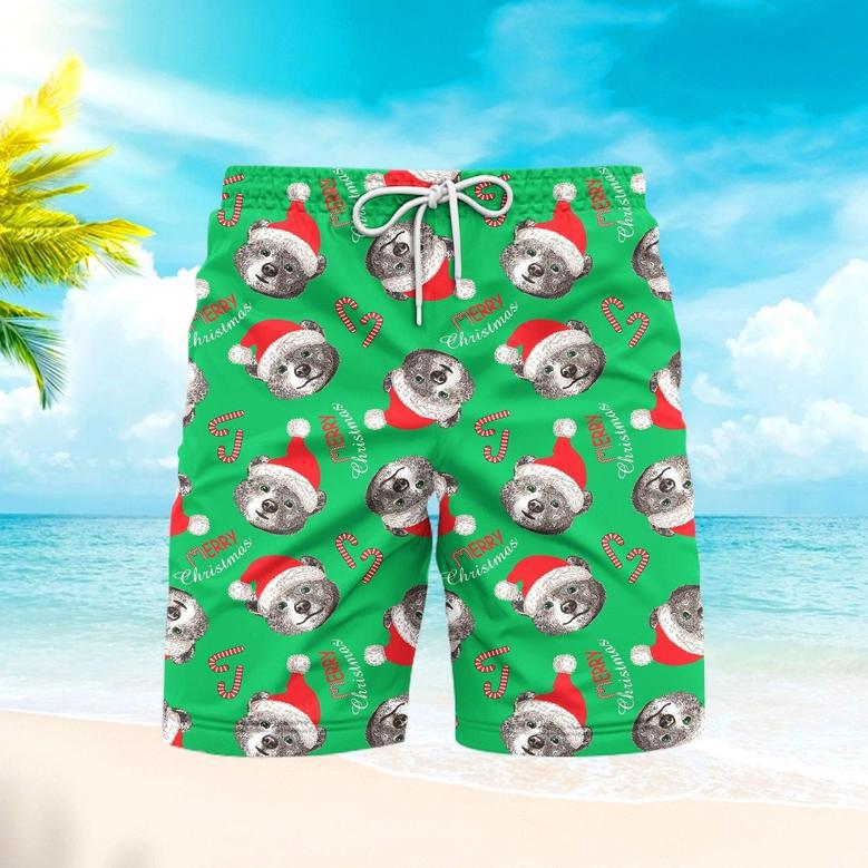 Christmas Bear Santa Holly Jolly Xmas Pattern Beach Shorts For Men