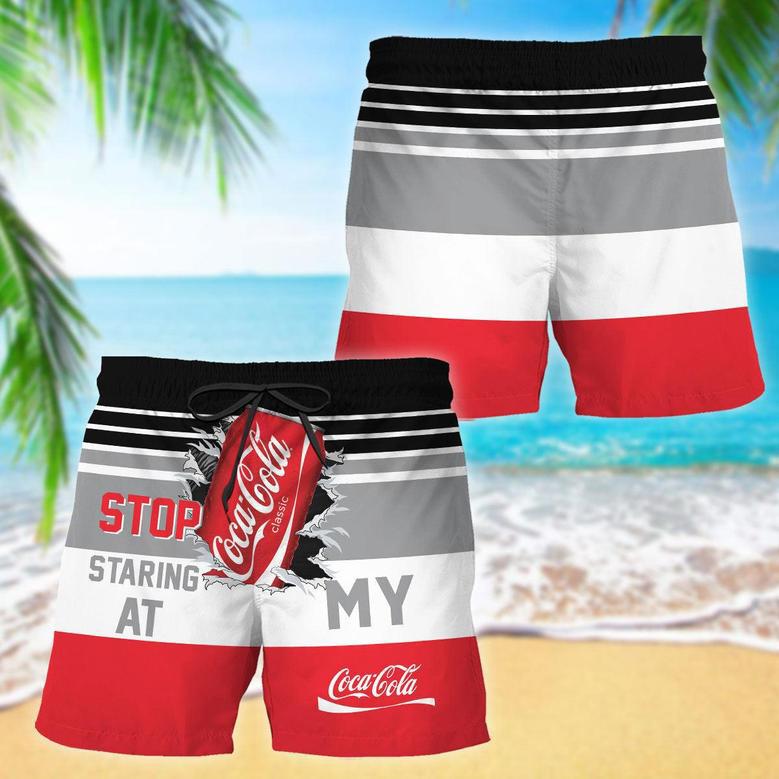 Cocacola Stop Staring At Horizontal Striped Swim Trunks