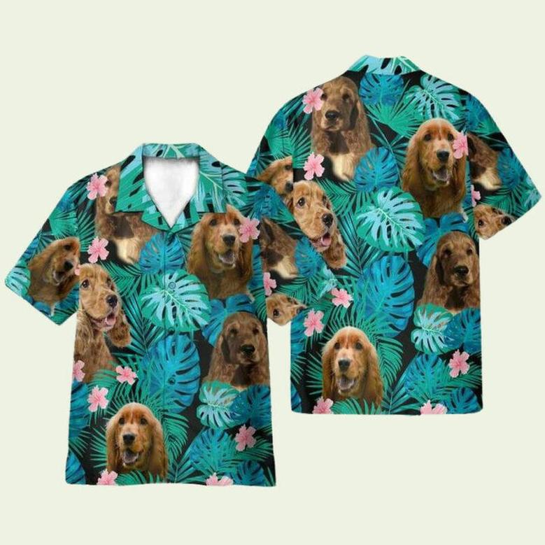 Cocker Spaniel Dog In Tropical Green Leaves Hawaiian Shirt