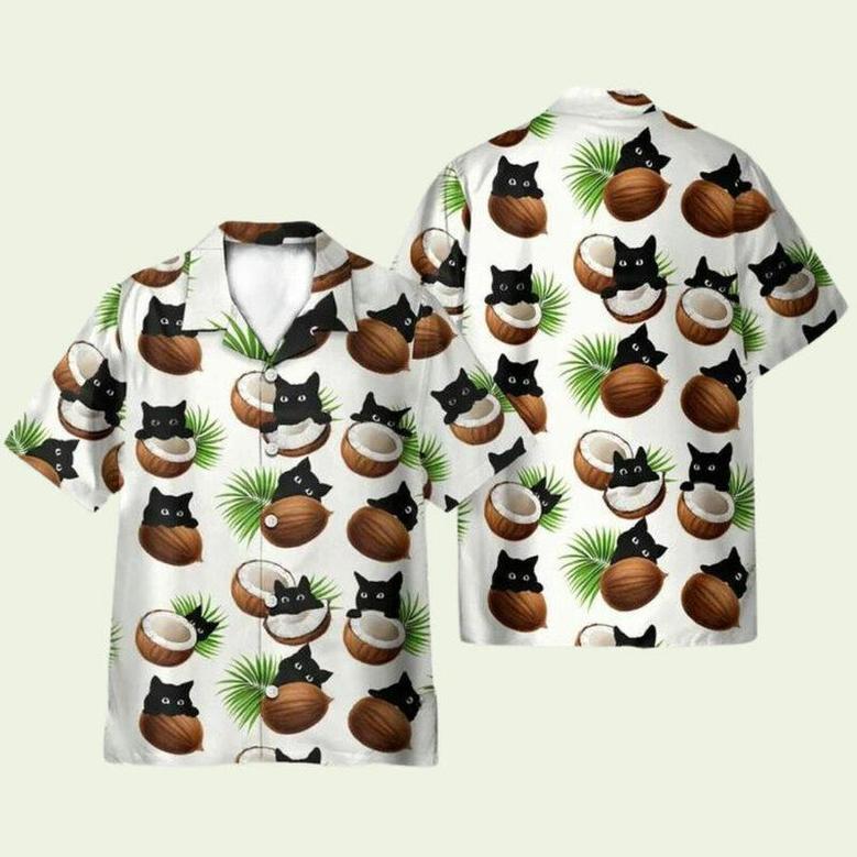 Coconut And Black Cat On Summer Vacation Hawaiian Shirt