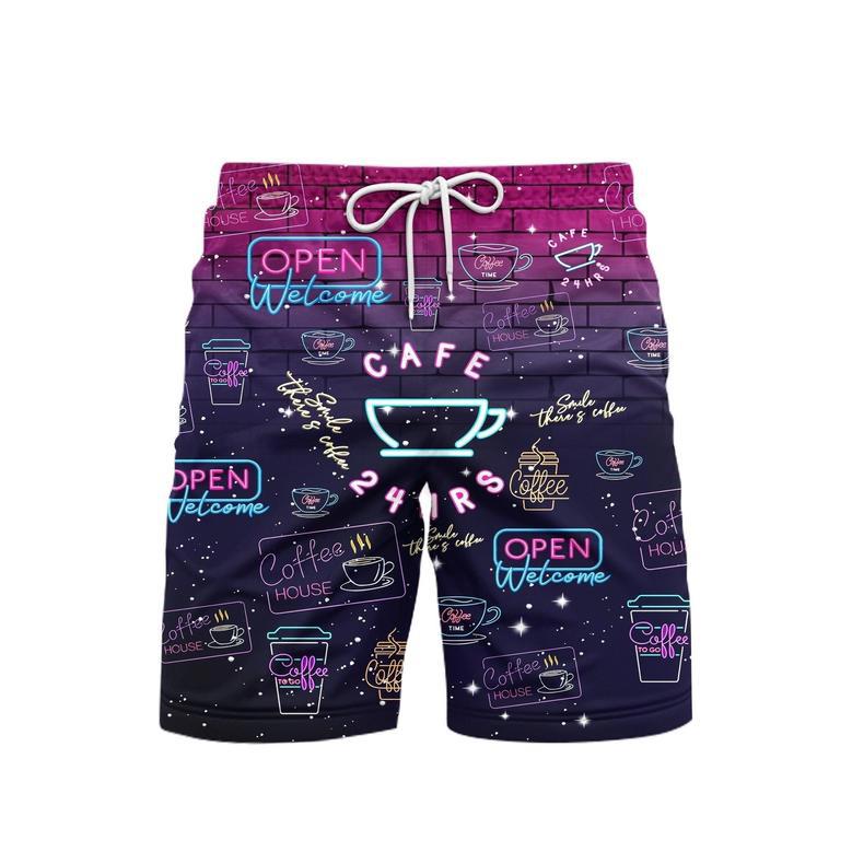 Coffee And Chill Neon Gerbera Beach Shorts For Men