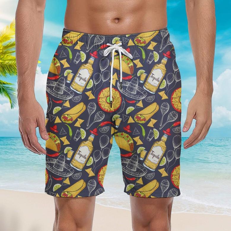 Colorful Amazing Mexican Food Beach Shorts For Men