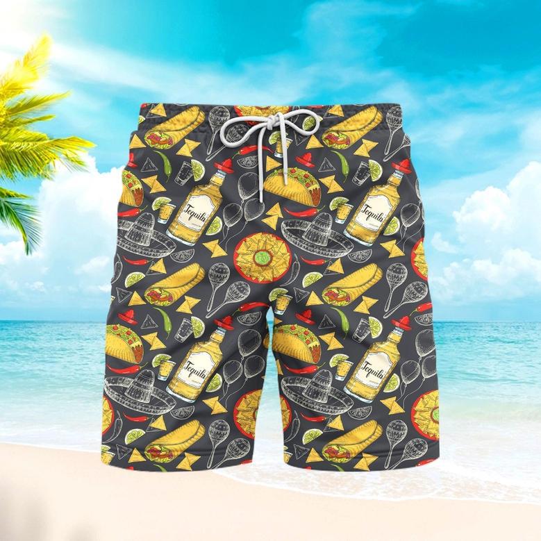 Colorful Amazing Mexican Food Beach Shorts For Men