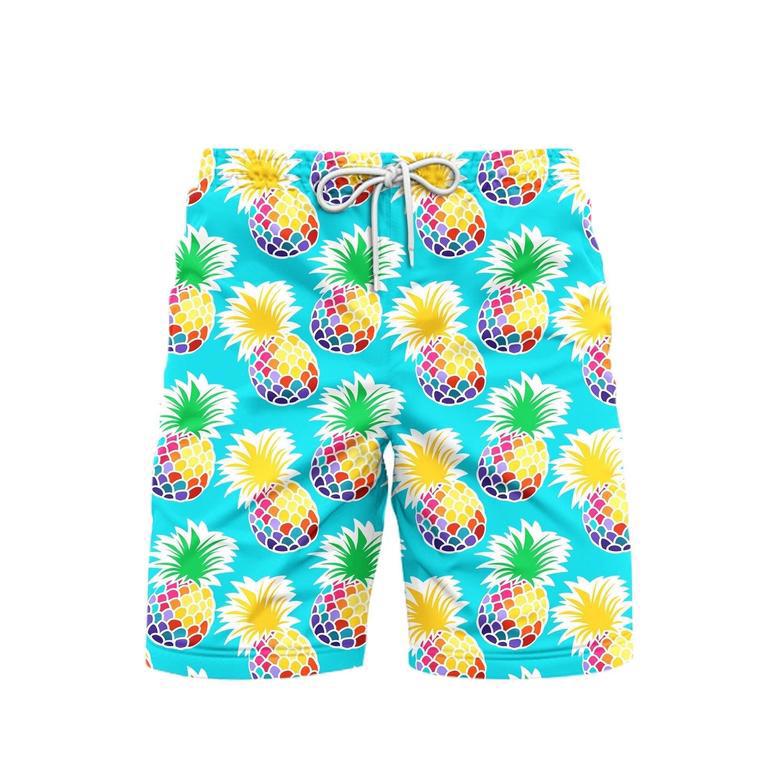 Colorful Pineapples Blue Beach Shorts For Men