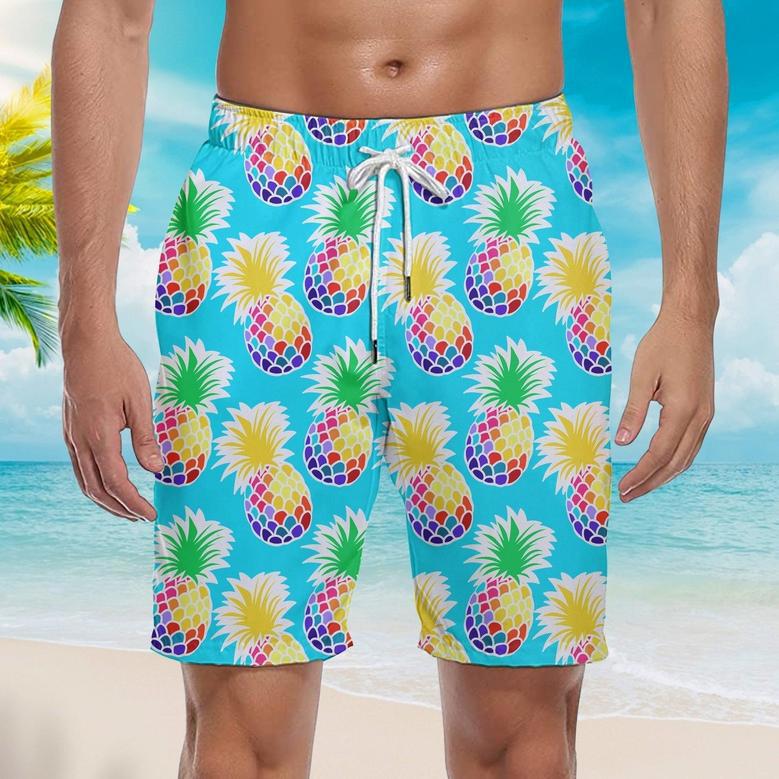 Colorful Pineapples Blue Beach Shorts For Men