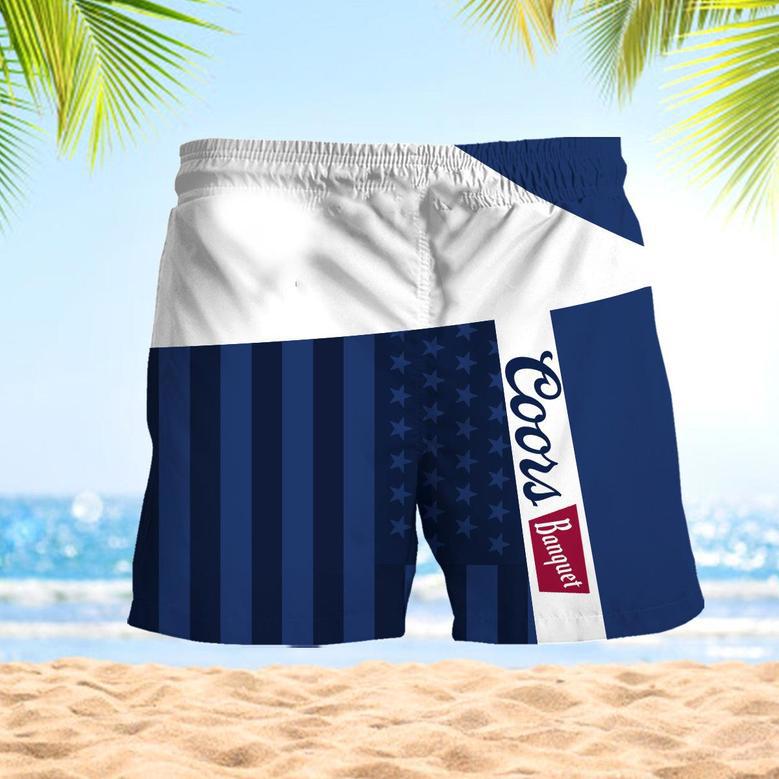 Coors Banquet American Flag Pattern Swim Trunks