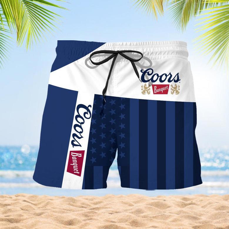 Coors Banquet American Flag Pattern Swim Trunks