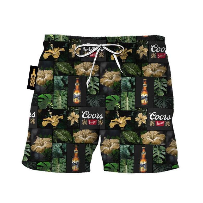 Coors Banquet Hibiscus Flower Swim Trunks