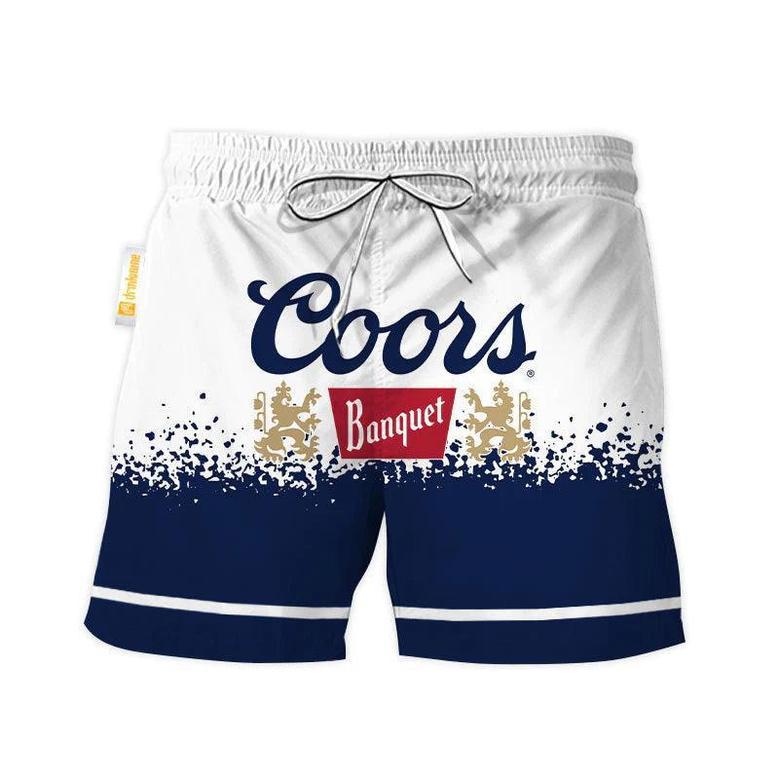 Coors Banquet White Blue Basic Swim Trunks