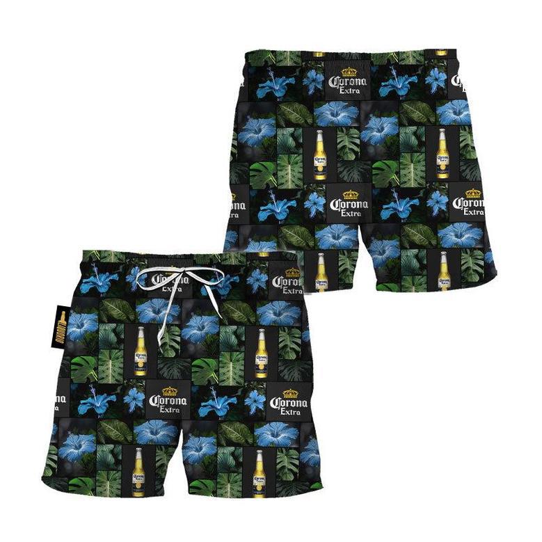 Corona Extra Tropical Hibiscus Flower Swim Trunks