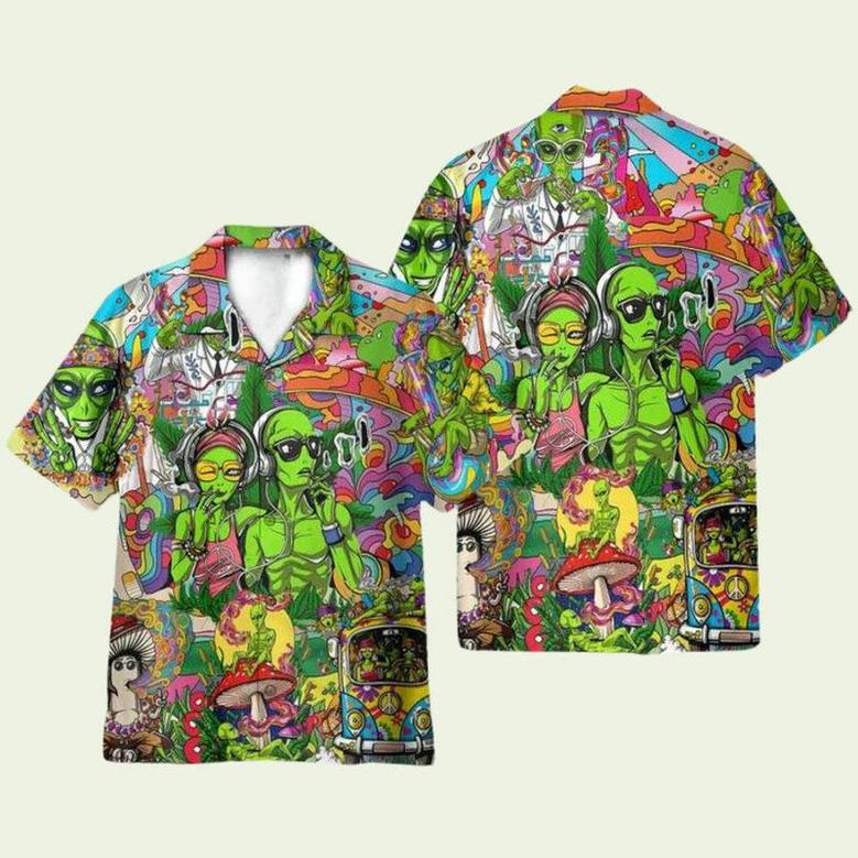 Couple Alien Smoking Weed Hippie Hawaiian Shirt