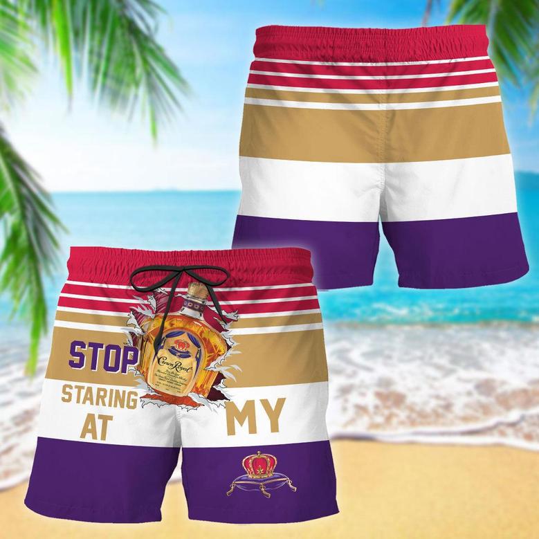 Crown Royal Stop Staring At Horizontal Striped Swim Trunks