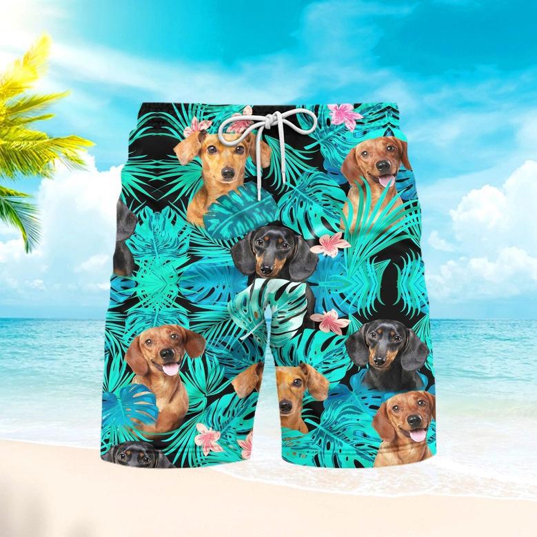 Dachshund Dogs Hibiscus Tropical Beach Shorts For Men