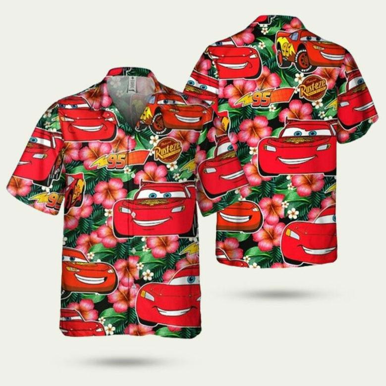 Disney Pixar Cars Lightning Mcqueen Summer Viber Floral Hawaiian Shirt