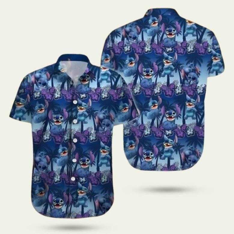 Disney Stitch Palm Trees Pattern Hawaiian Shirt