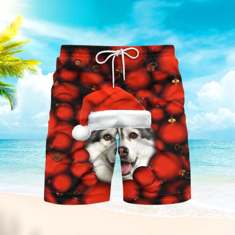 Dogs Siberian Husky Christmas Red Bauble Beach Shorts For Men