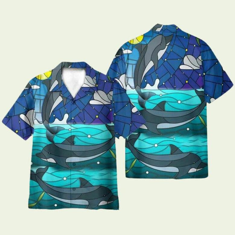 Dolphin Stained Glass Style Hawaiian Shirt