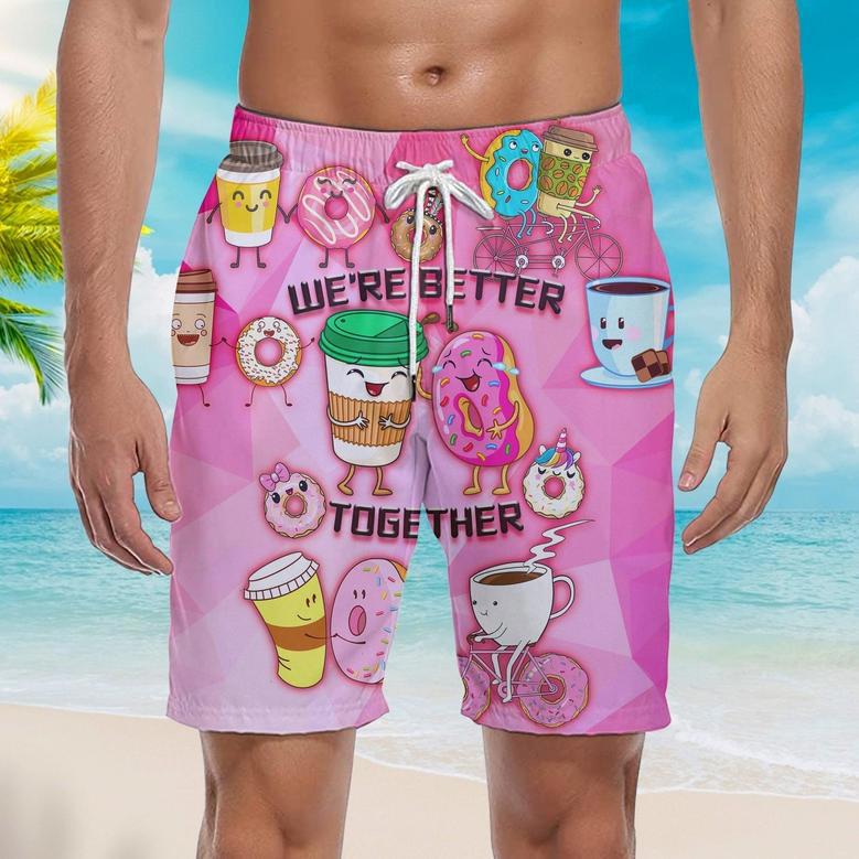 Donuts And Drinks We Are Better Together Beach Shorts For Men