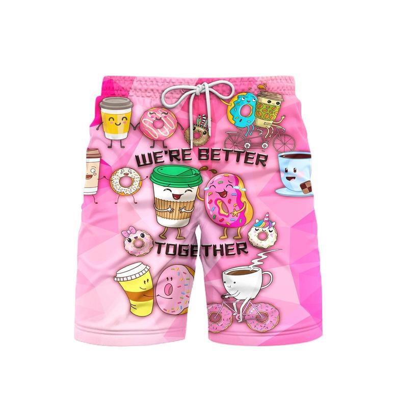 Donuts And Drinks We Are Better Together Beach Shorts For Men