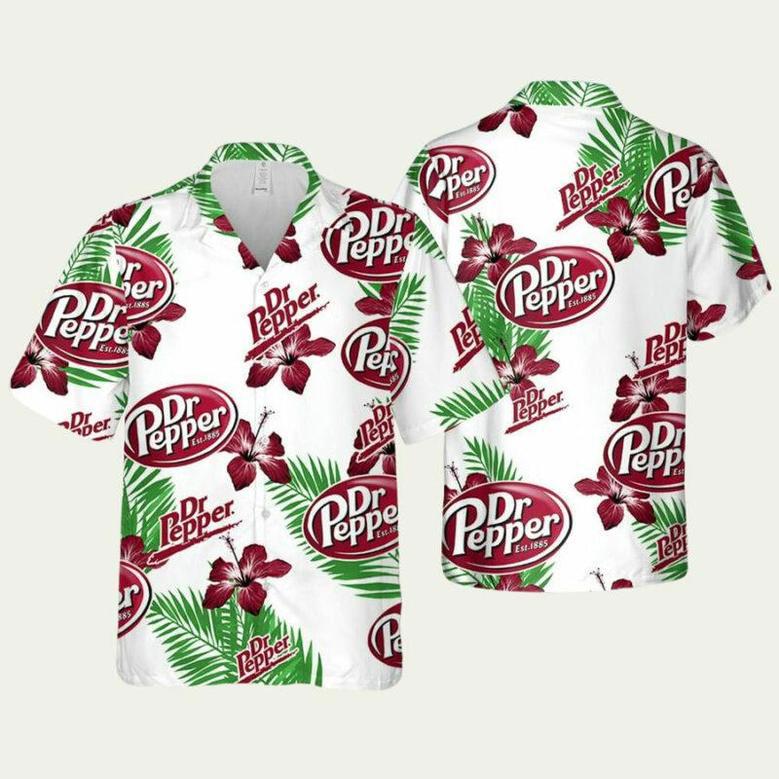 Dr Pepper Hibiscus Flower Pattern Hawaiian Shirt