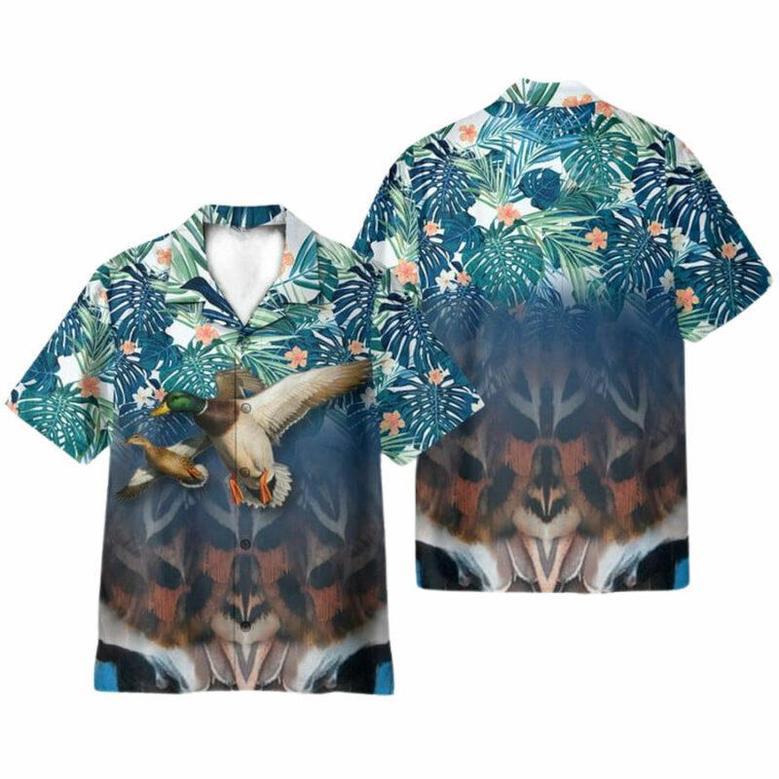 Duck Hunting Tropical Leaves Pattern Hawaiian Shirt