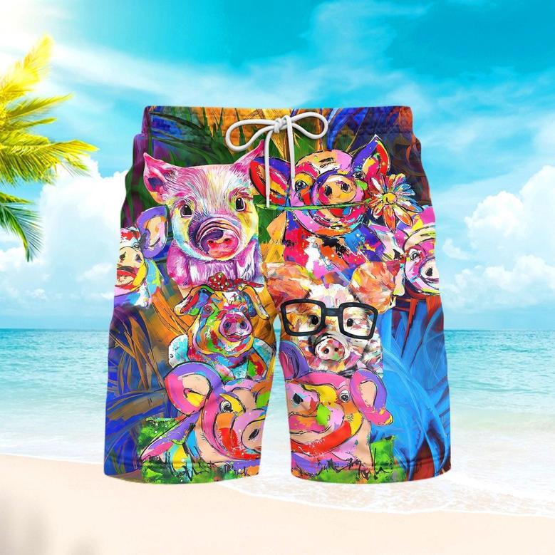 Farm Pig Colorful Awesome Abstract Beach Shorts For Men