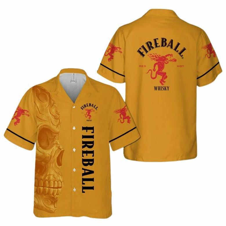 Fireball Cinnamon Whisky Skull Hawaiian Shirt