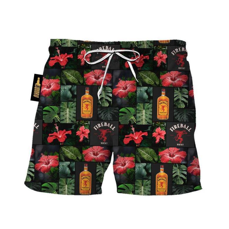 Fireball Hibiscus Flower Swim Trunks