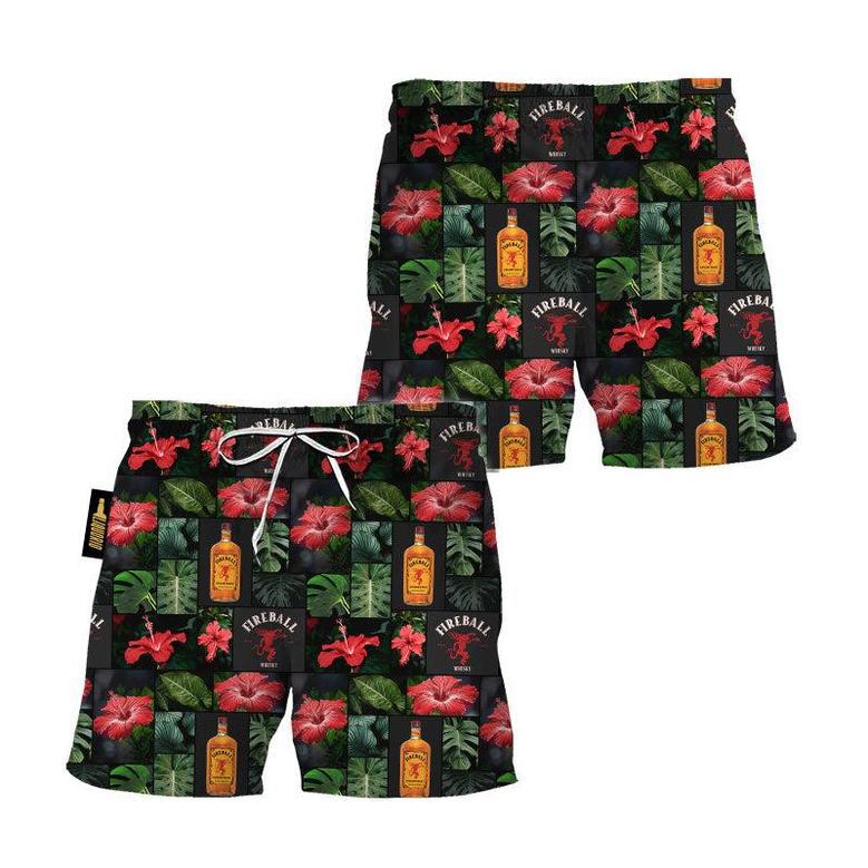 Fireball Hibiscus Flower Swim Trunks