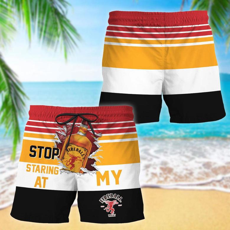 Fireball Stop Staring At Horizontal Striped Swim Trunks