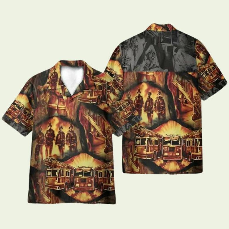 Firefighter Symbol In Fire Hawaiian Shirt