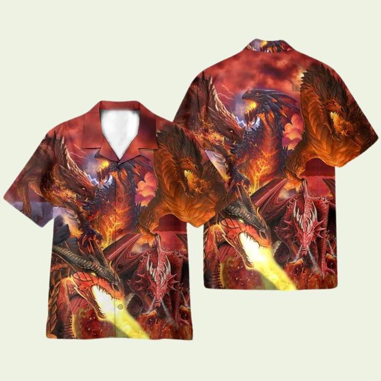 Flaming Dragon Mens Hawaiian Shirt