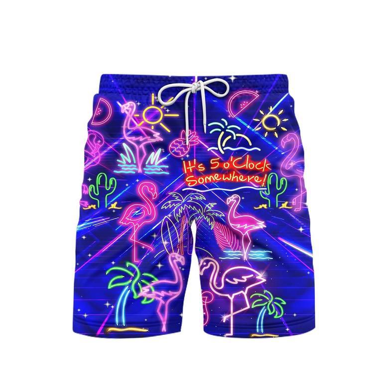 Flamingo Neon It's 5 O'Clock Somewhere Violet Beach Shorts For Men