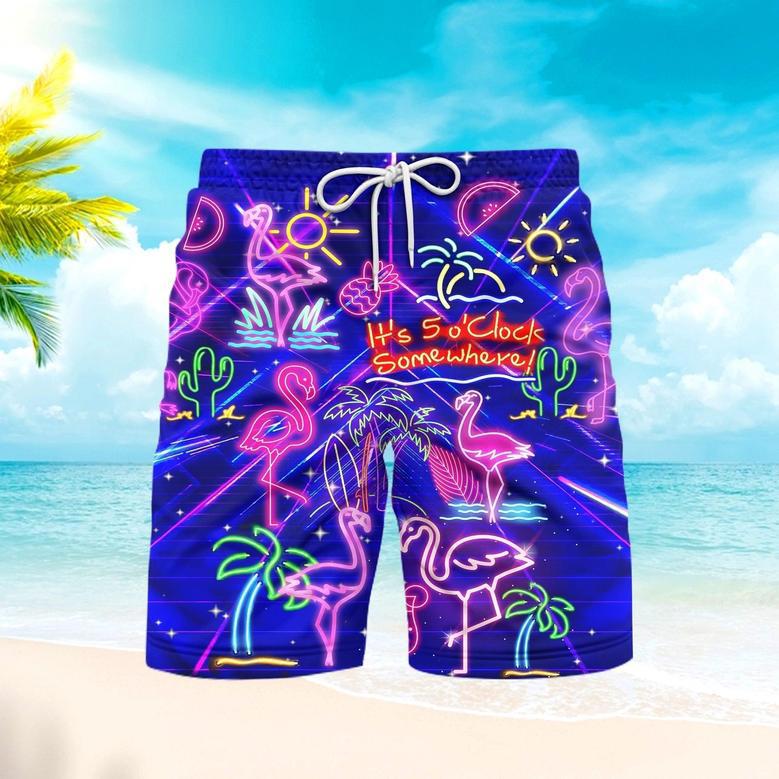 Flamingo Neon It's 5 O'Clock Somewhere Violet Beach Shorts For Men