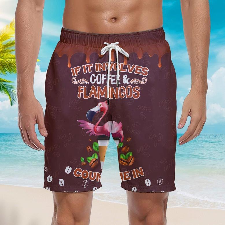 Flamingo Obsessive Coffee Count Me Beach Shorts For Men