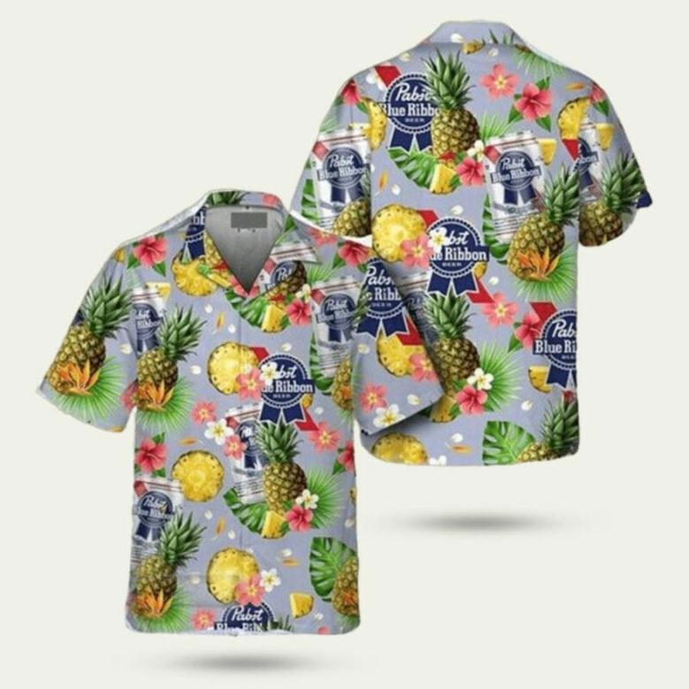 Floral Pineapple Pabst Blue Ribbon Hawaiian Shirt