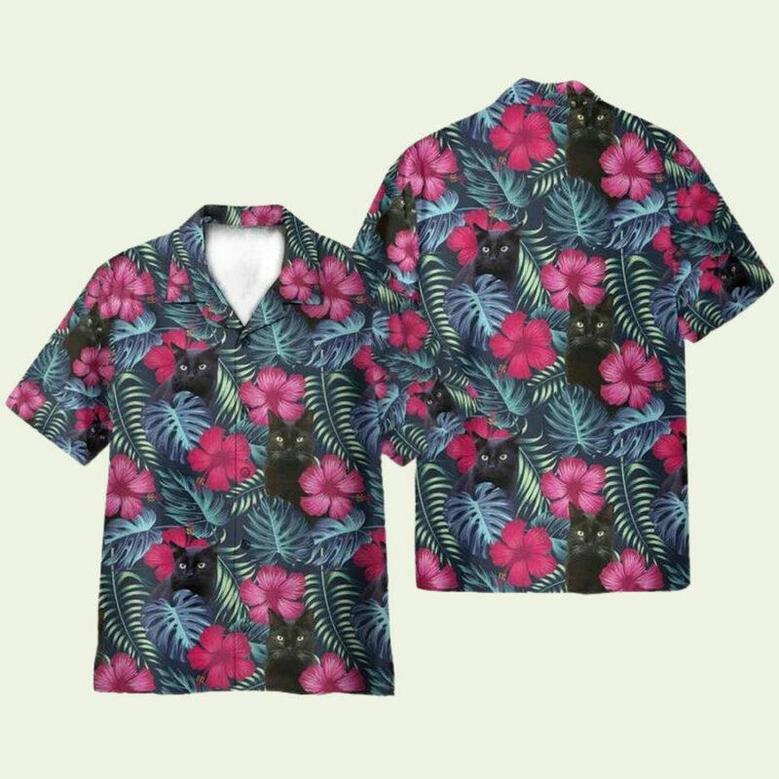 Floral Tropical With Black Cat Hawaiian Shirt