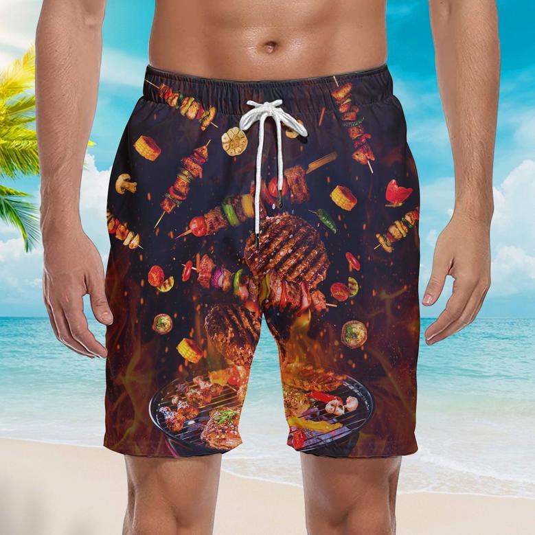 Food BBQ On Fire Beach Shorts For Men