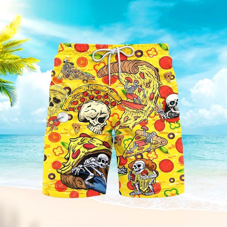 Food We're Death Before Pizza Skeleton Yellow Beach Shorts For Men